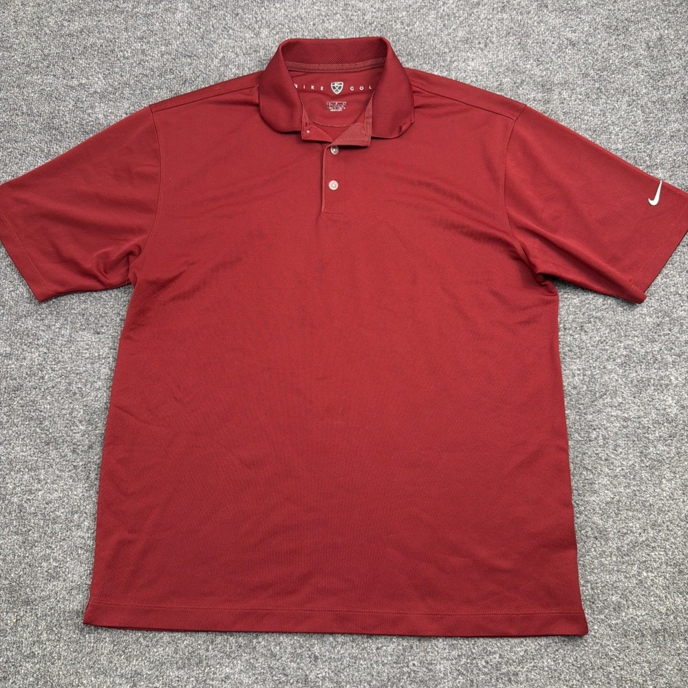Nike Golf Polo Shirt Mens Large Red Striped Short Sleeve Dri-Fit Swoosh Collar